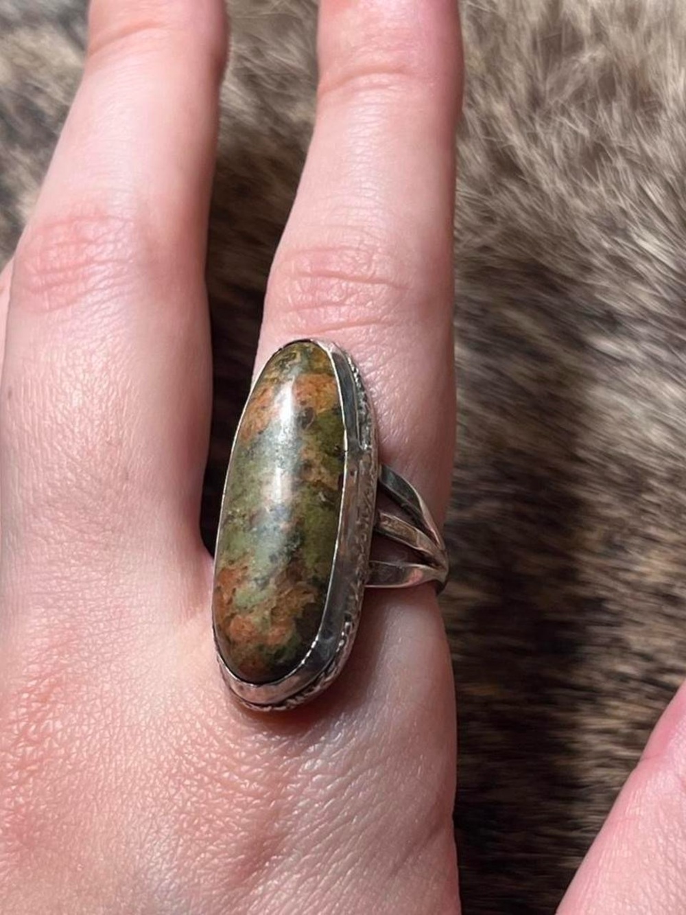 Sterling silver Native American STYLE Unakite ring